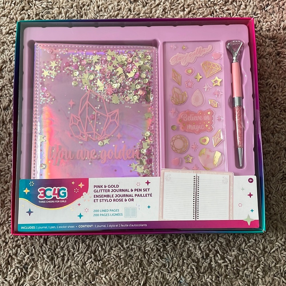 Pink & Gold Glitter Journal and Pen Set
